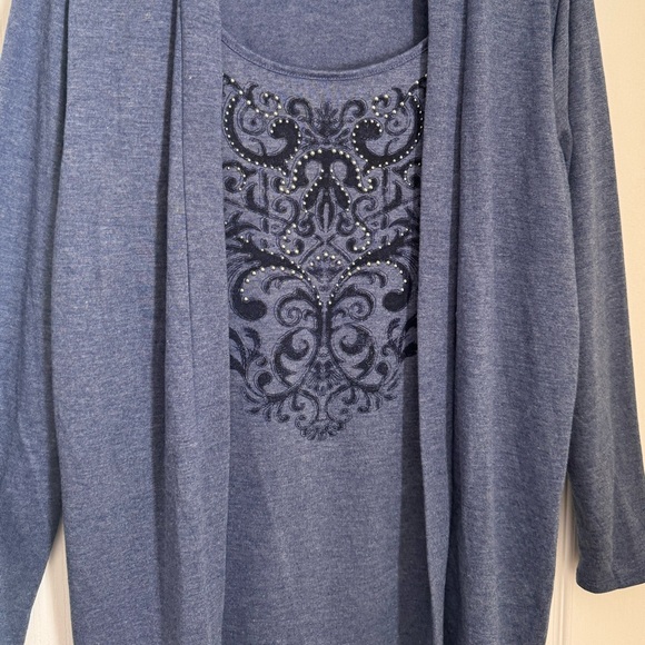 2 in 1 TOP & CARDIGAN. WHITE STAG LONG SLEEVE FLYAWAY TOP/TUNIC. EMBELLISHED NWT - Picture 13 of 15